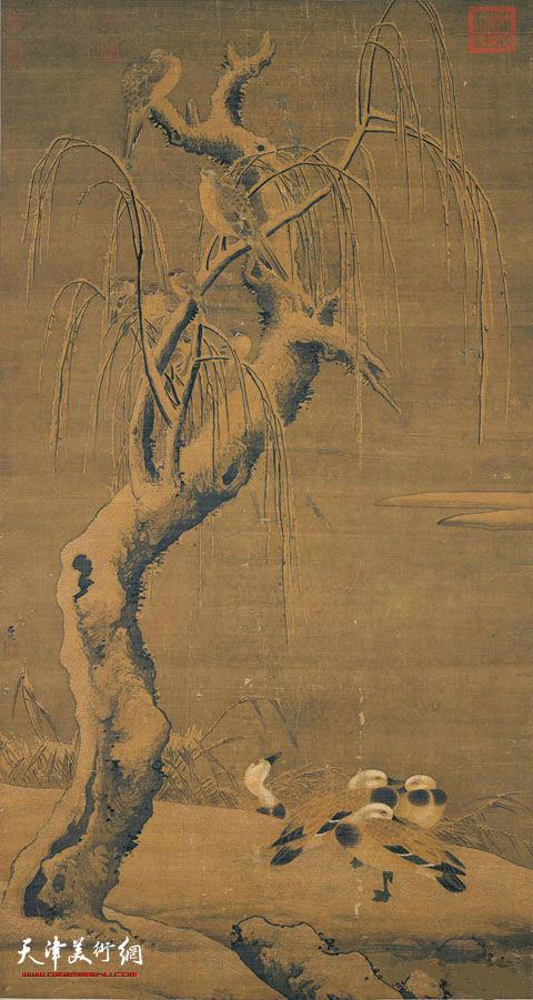 明 吕纪 《雪景翎毛图轴》
