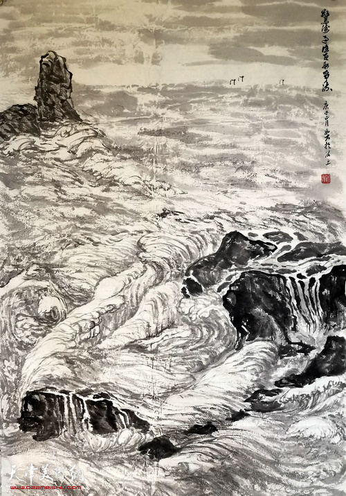 崔玉华作品：《惊涛过后，百舸争流》   中国画