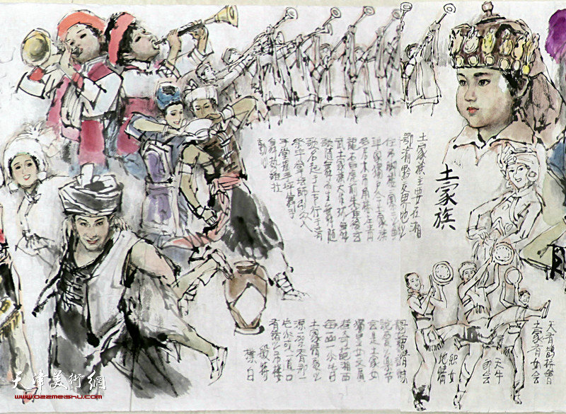 天津著名画家尚金声人物画长卷《民族大团结》 描绘56