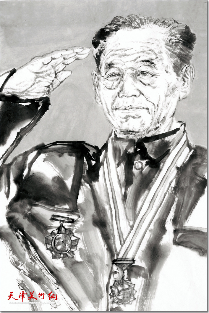 梁健作品《老兵——军礼》 （局部）。