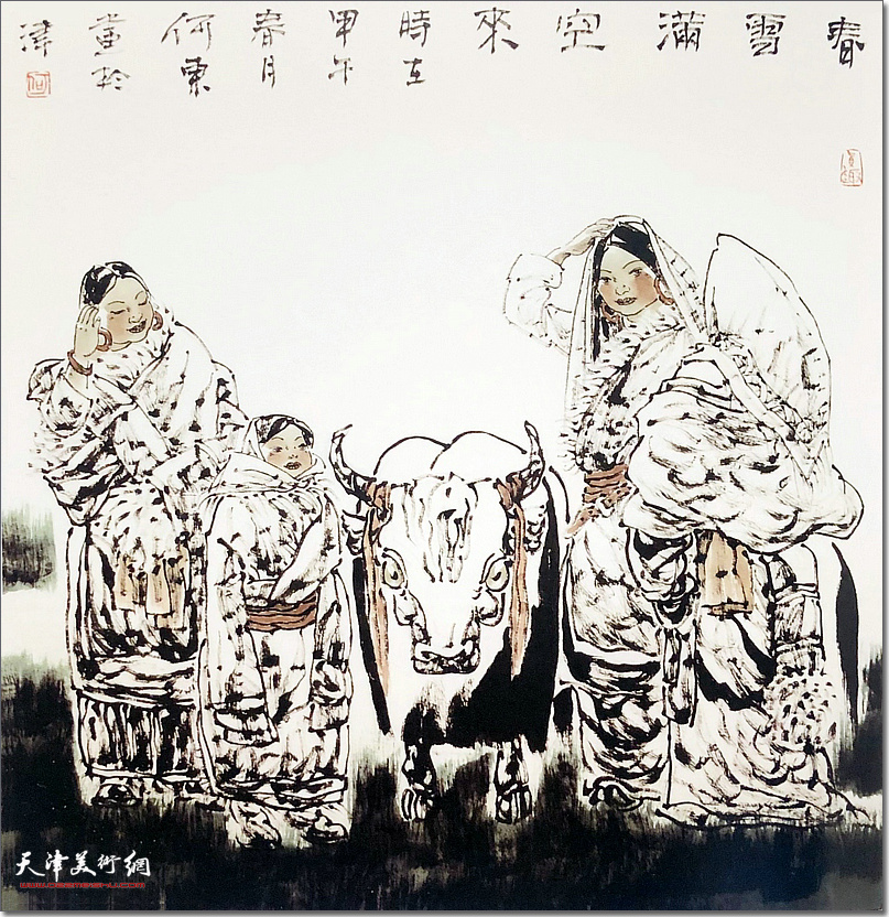 何东作品：《春雪满空来》 （水墨画）