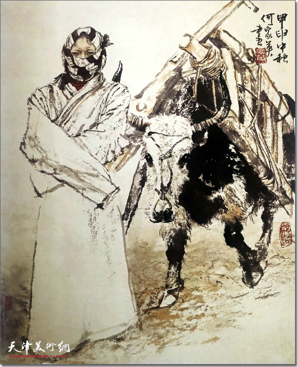 何家英作品：《阿坝风情》 （水墨画）