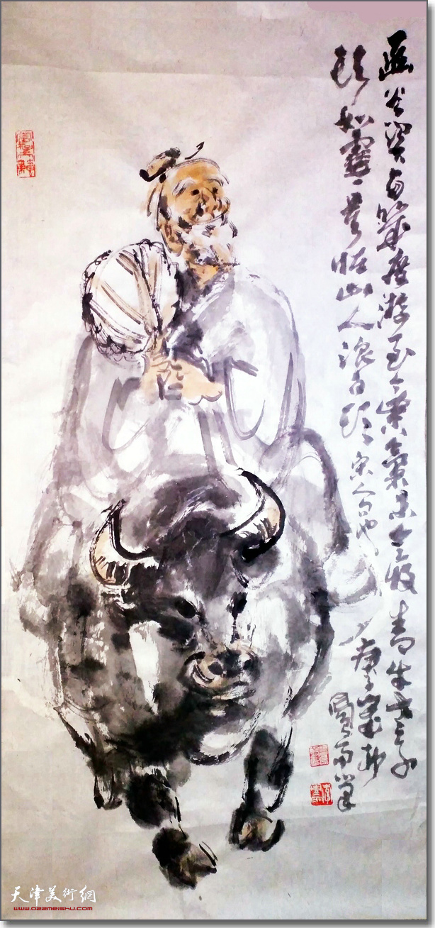 李凤雨作品：《青牛老子头如雪，莫怪山人浪白头》 （水墨画）