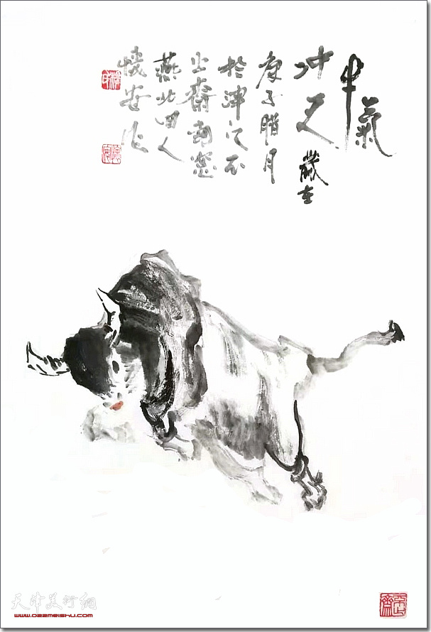 穆怀安作品：《牛气冲天》 （水墨画）