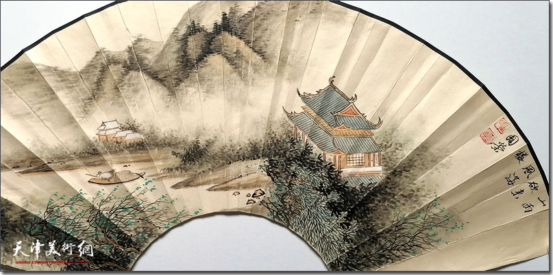 画家由国荣作品：《山雨欲来》 （扇面）