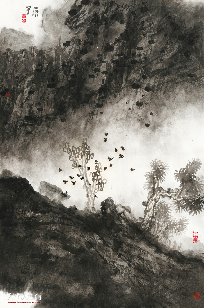 牛戏惊山鸟，纪振民作69cm×46cm，2020年