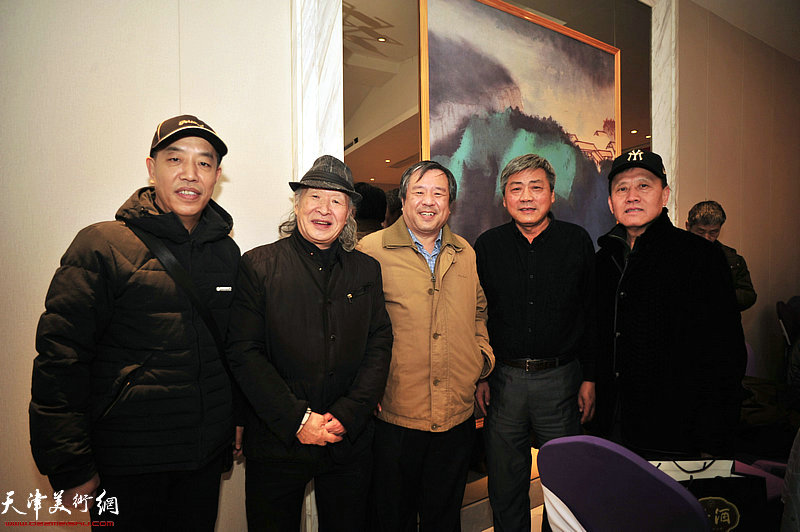 左起：李明强、姚景卿、薛志杰、刘家栋、启福在书画雅集现场。