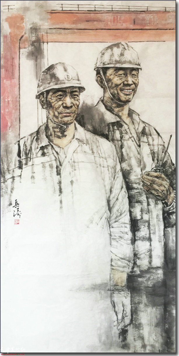王春涛中国画作品：《港口师徒》