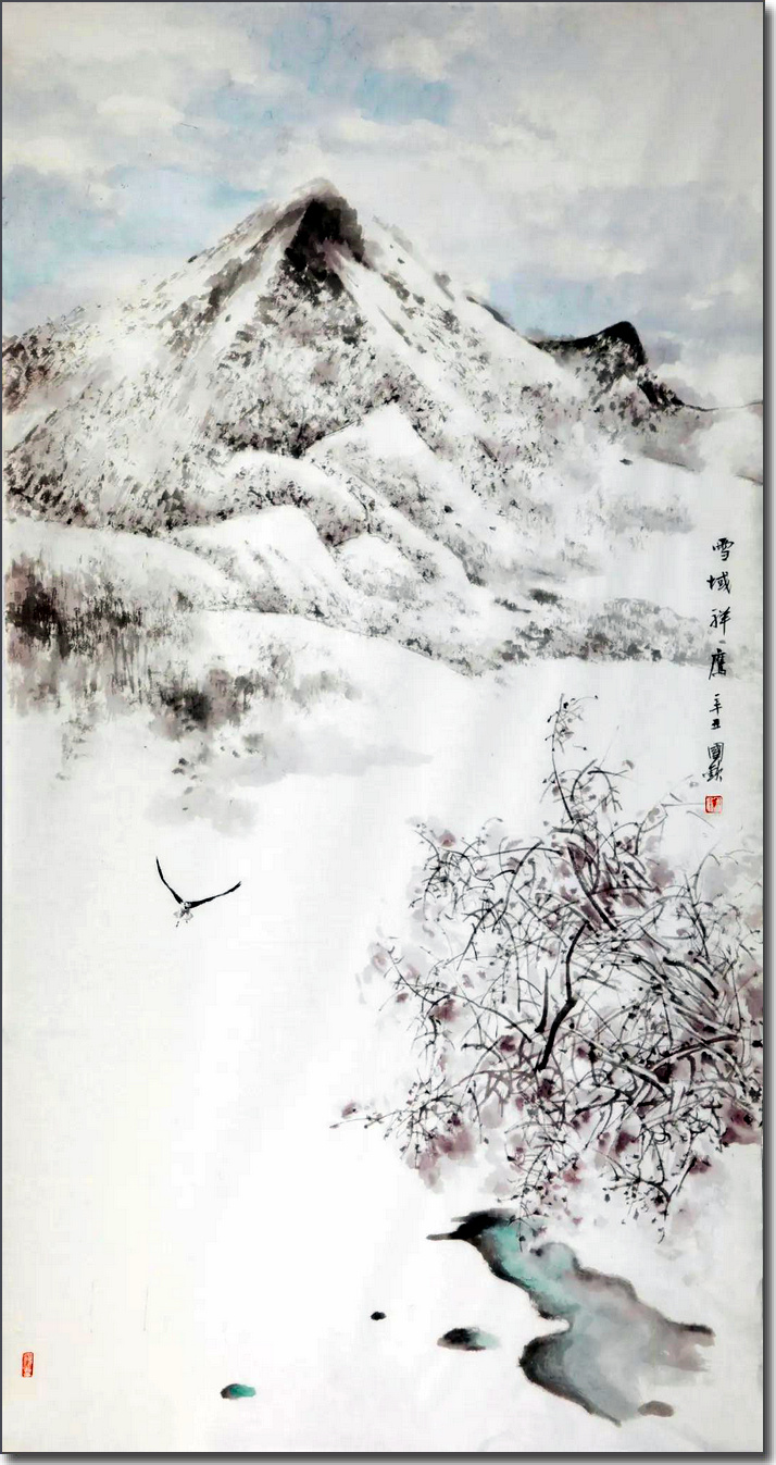 《雪域祥鹰》-134cm×70cm- 陈国欢，江苏省文联顾问、江苏省中国画学会副会长