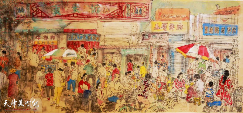 卞国强作品：《天津的早市》系列作品
