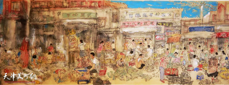 卞国强作品：《天津的早市》系列作品