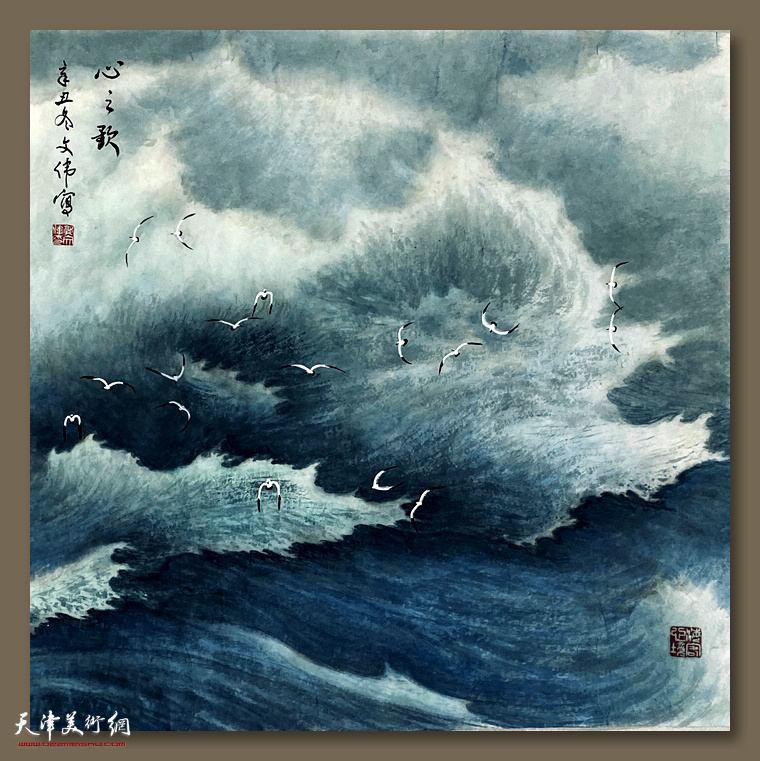著名海洋画家郭文伟新作：《心之歌》 （为2022抗疫而作 69cmx69cm）