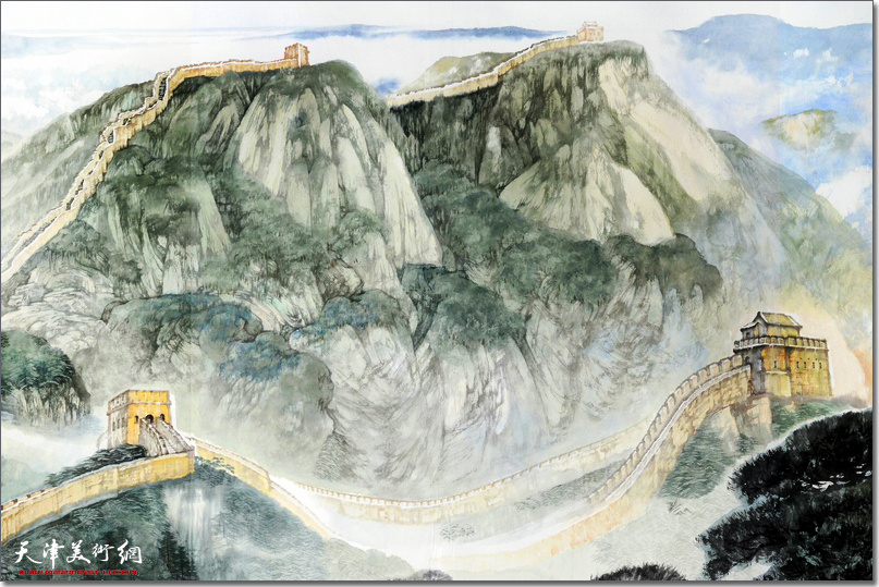 著名书画家范权巨幅山水画《大好河山》 （局部）。