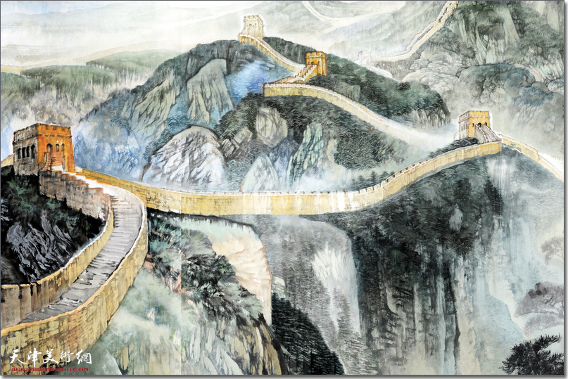 著名书画家范权巨幅山水画《大好河山》 （局部）。