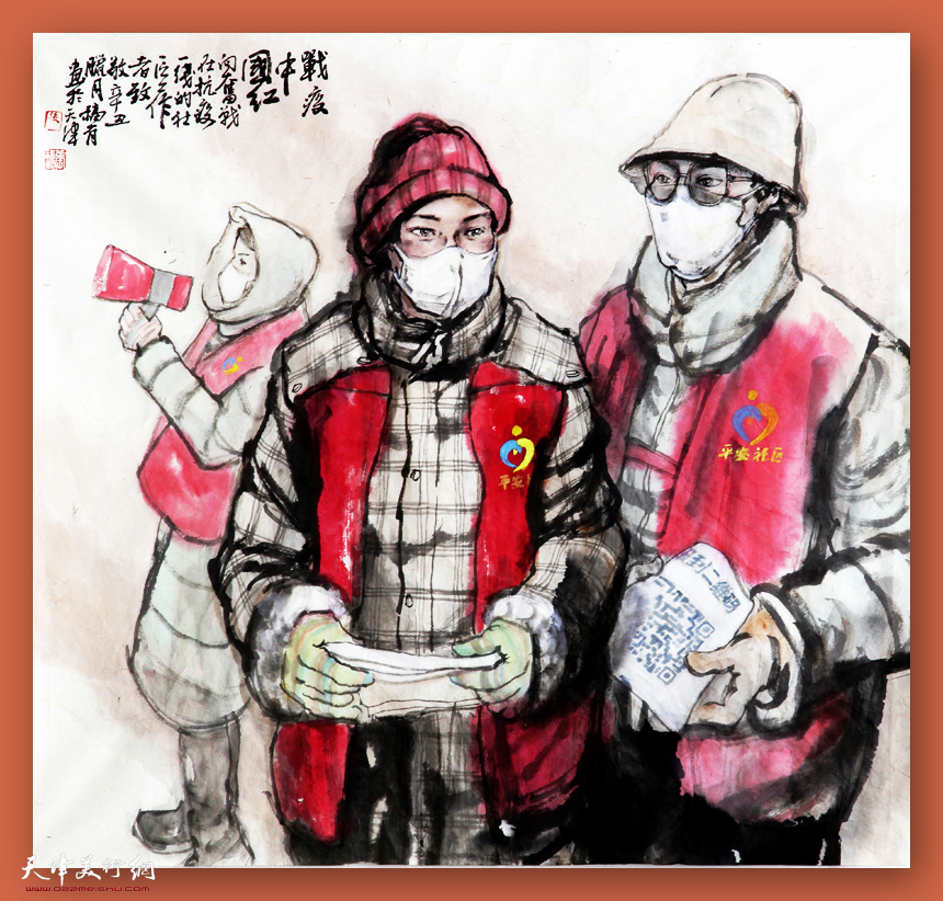 张福有作品：《“战疫”中国红》