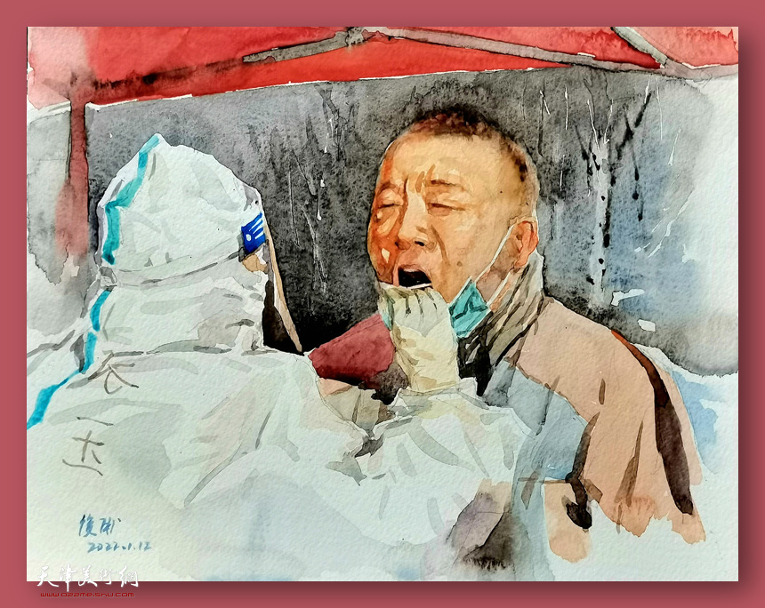 杨俊甫作品：《核酸筛查》水彩