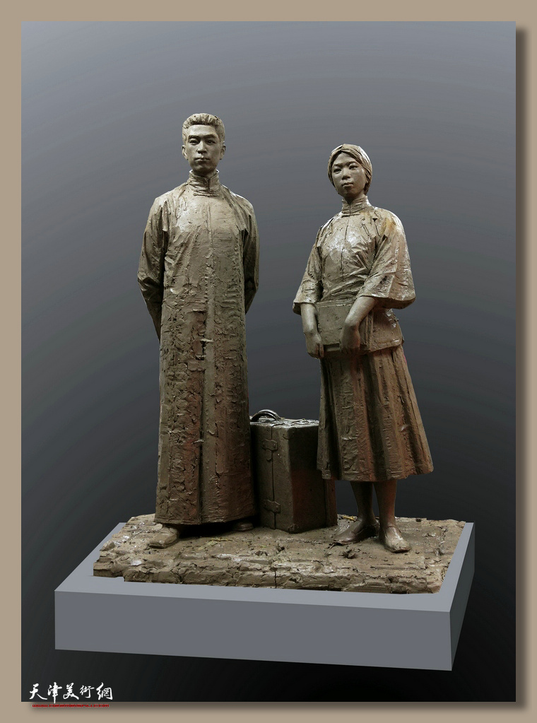 景育民、张启泰作品：《周恩来、邓颖超青年时代在天津》 雕塑