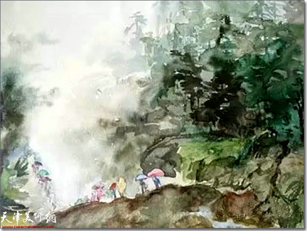 古聿浚先生水彩画作品：雨中游