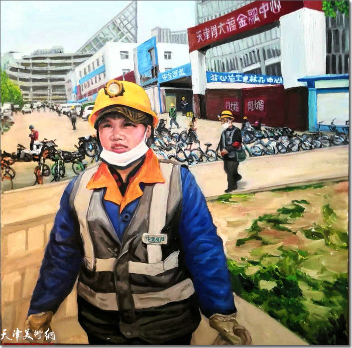 刘莉莉《当代女建筑工人》 油画 70cmx70cm