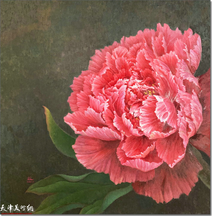 窦士萍作品：《红牡丹 》 油画 120cmx120cm