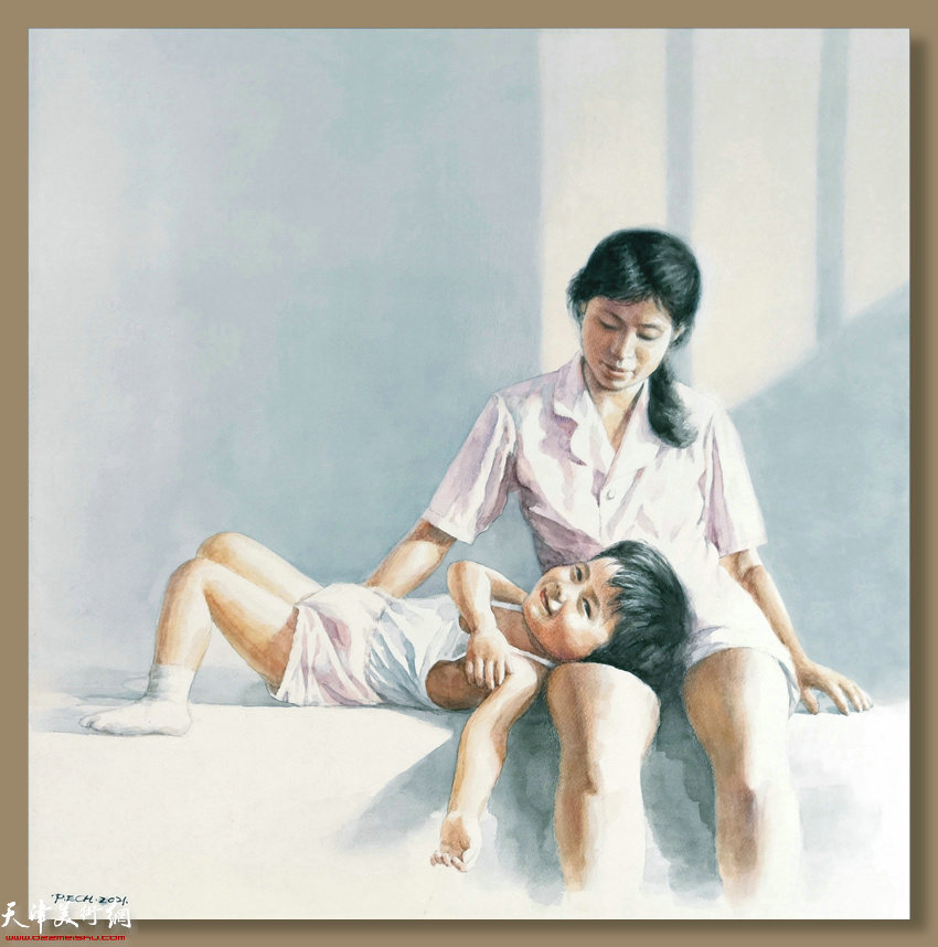 《躺在妈妈的怀抱》庞恩昌 55×55cm 2021年