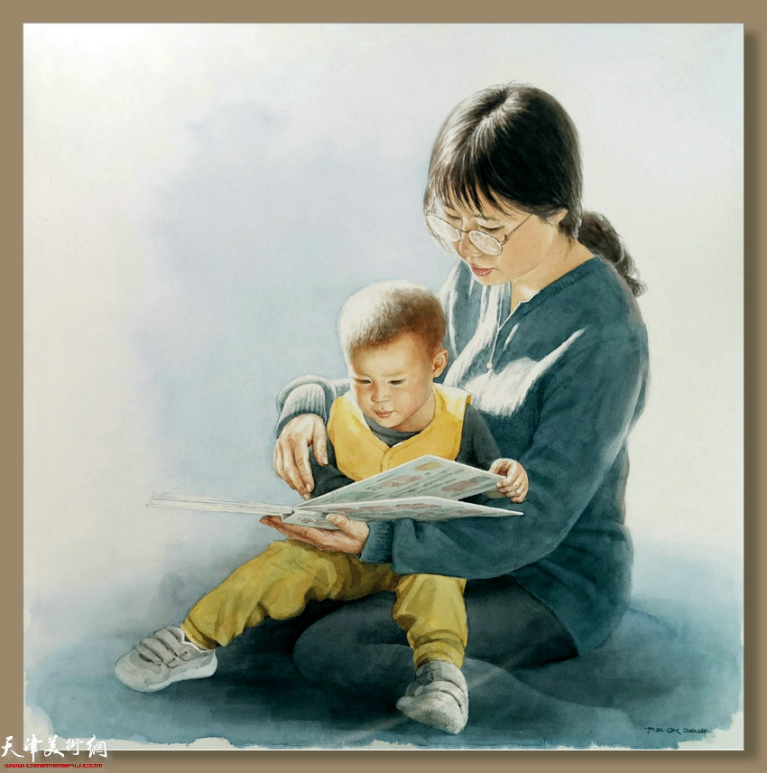 《读书的母子》庞恩昌 55×55cm 2021年