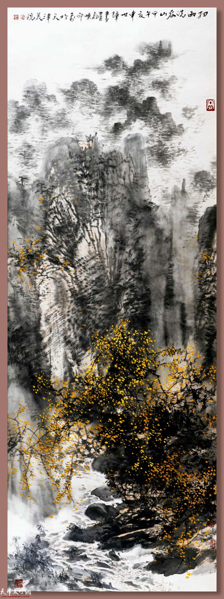 申世辉作品：《细雨洗春山》180cm×65cm 2014年