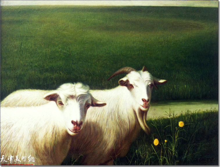 油画《羊与云》
