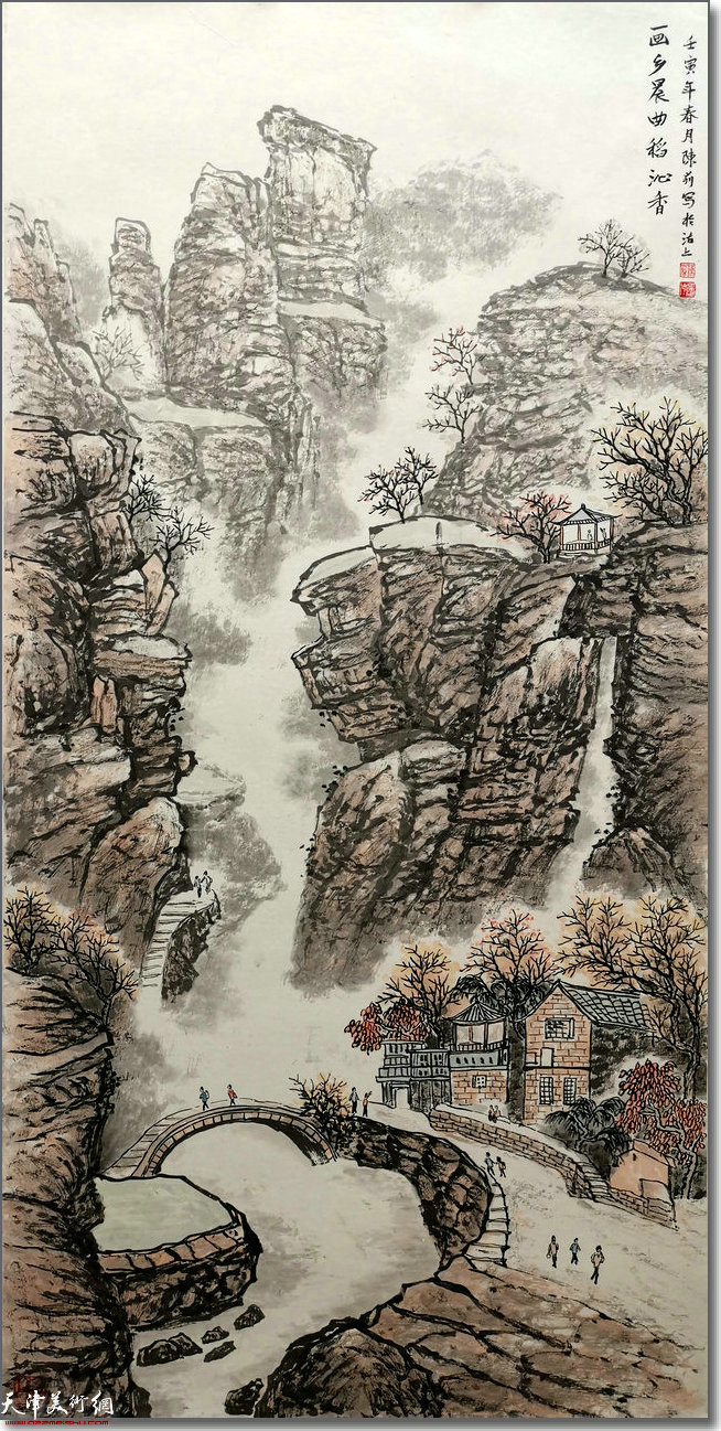 陈莉作品《画乡晨曲稻沁香》138x69cm