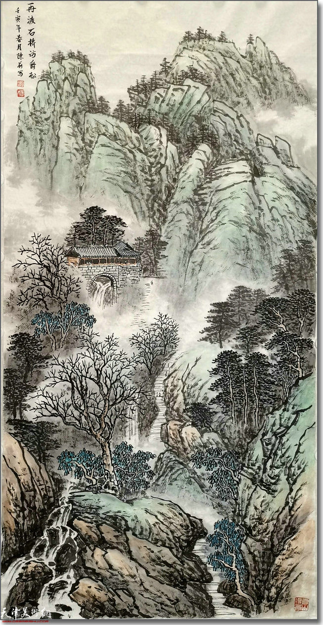 陈莉作品：《再渡石桥访爵松》138x69cm