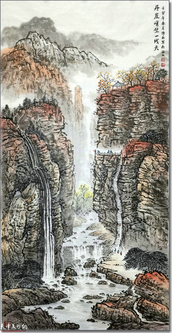 陈莉作品：《丹崖峭壁一线天》138x69cm