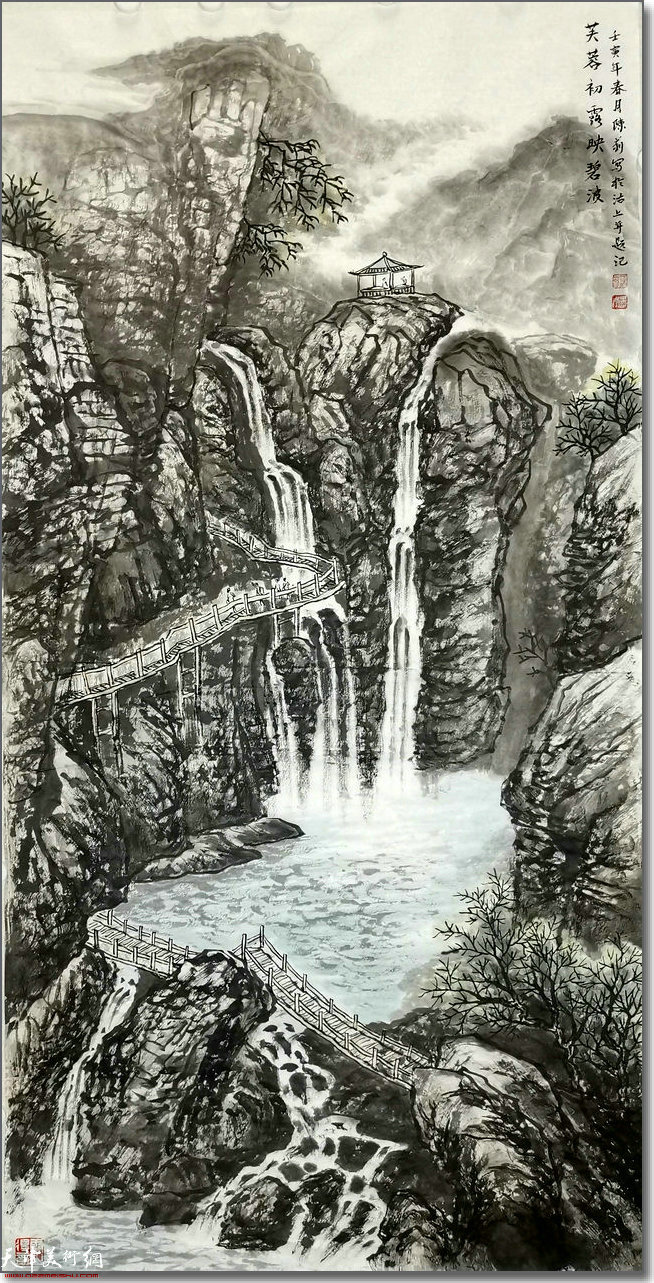 陈莉作品：《芙蓉初露映碧波》138x69cm
