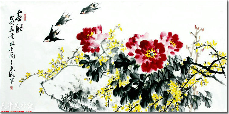 著名花鸟画家阮克敏写意牡丹