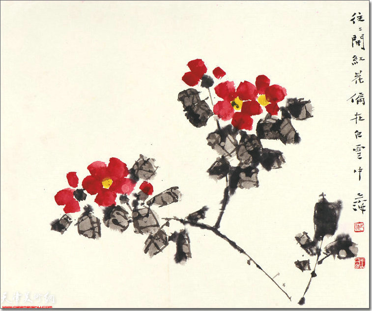 王之海作品：往往开红花 偏在白雪中 （指画）