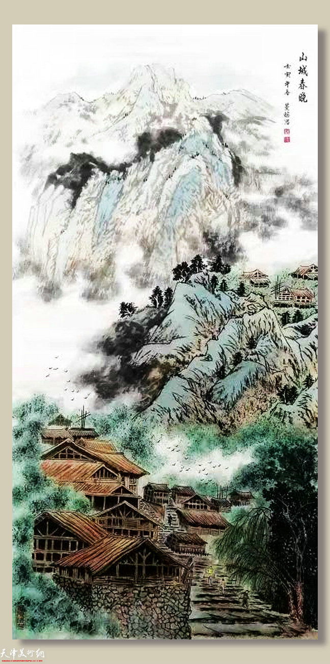 王蔓榕中国画作品：《山城春晓》
