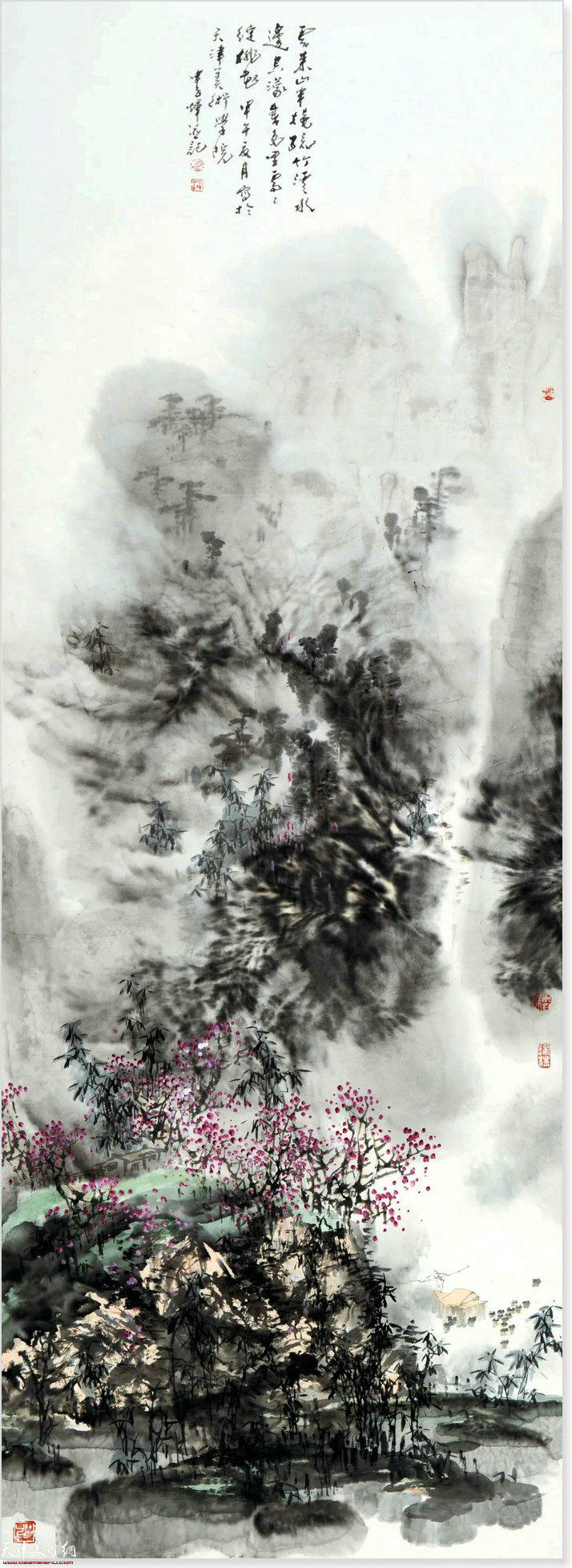 申世辉先生作品：《空濛春色里 处处绽桃花》180X65cm  2014年