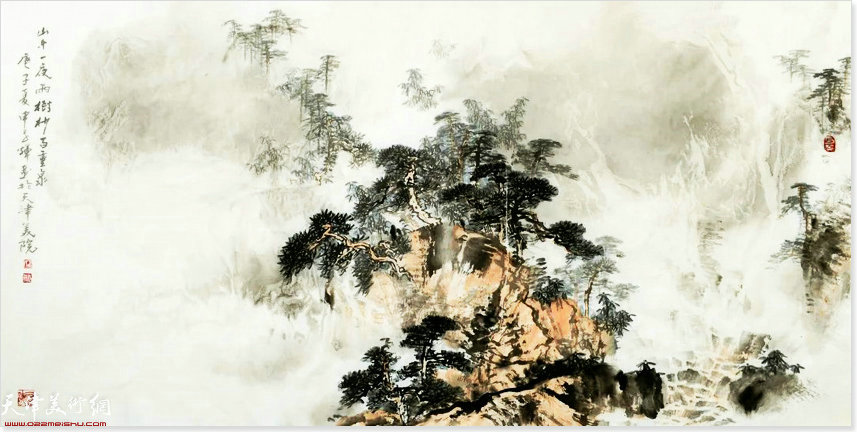 申世辉先生作品：《山中一夜雨》 136cmX68cm  2020年